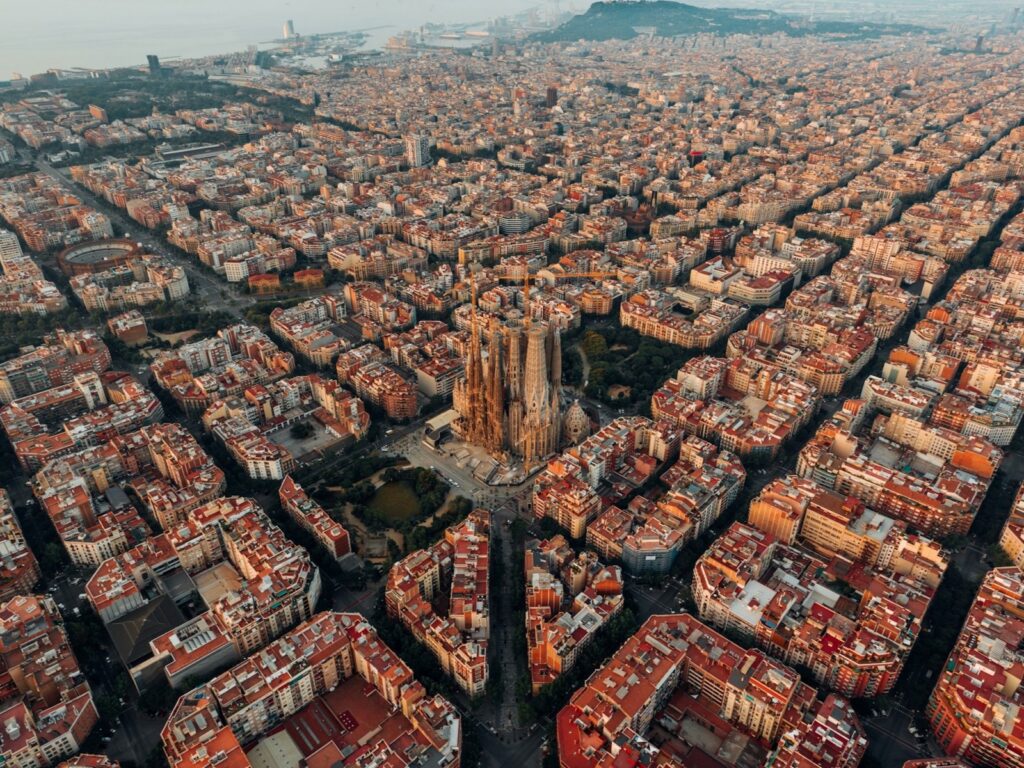 Aerial view of Barcelona with the Sagrada Familia